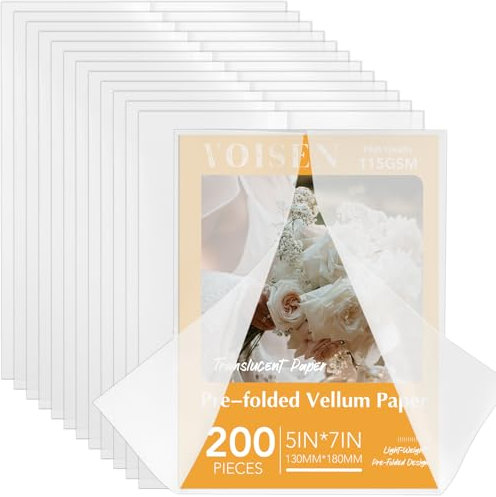 VOISEN 200 Stück vorgefaltetes Pergamentpapier, bedruckbare Pergamentjacken, durchscheinendes Pergamentpapier, 12.7x17.8 cm, Pergamentpapier, für Hochzeit, Einladungen, Scrapbook-Projekt (200 Stück)