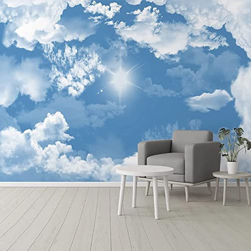 Papier Peint Panoramique Ciel Nuages Blancs Papier Peint Intissé 3D Tapisserie Poster Decoration Murale Chambre Salon