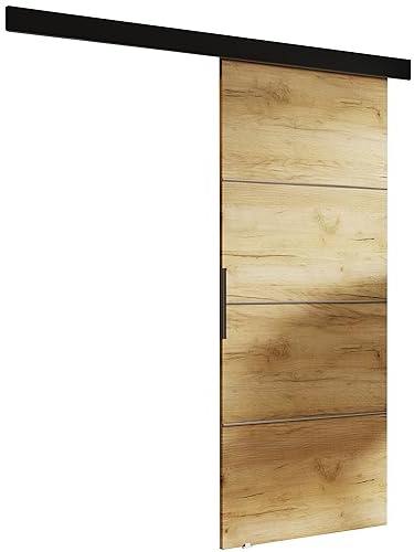 KIER FURNITURE Schiebetür Komplettset - MALIBU - Tür mit Laufschiene - Schiebetürsystem - Raumspartür - Innentüren - Schiebetür - Handwerk Eiche 106 x 205 x 1,6 cm