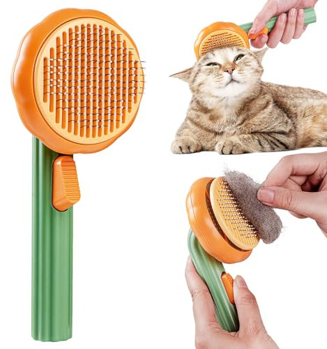 Haustier-Bürste, Selbstreinigende Bürste zum Entfernen von Verfilzungen und Losen Haaren, Haustierbürste mit Entriegelungsknopf, Haarausfallbürste Für Lang- und Kurzhaarige Katzen (grün)