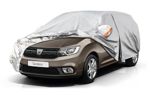 Kayme Autoplane Wasserdicht Atmungsaktiv für Dacia Sandero Renault Sandero(2008-2025), 6 Schichten Vollgarage Autoabdeckung für Regen Sonne Staub Schutz, Autoabdeckung mit Reflektierenden Streifen.