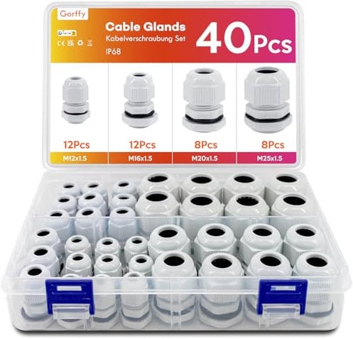 Gorffy IP68 - Set di 52 passacavo impermeabile M12 M16 M20 M25, passacavi per esterni da giardino, scatola di derivazione, passacavi in plastica nylon