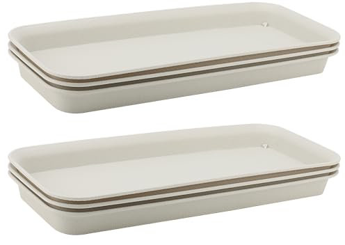 MUKCHAP 6 PCS 36.5 x 14 x 3cm Rectangular Plant Drip Tray, Rectangular Plastic Plant Saucers, Beige Flower Pot Planter Drip Trays, Top Size in 39.5 x 17cm