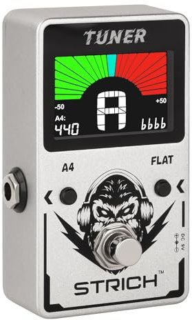 STRICH Tuner Guitar Pedal with Large Color Screen, Precision Chromatic Drop Tuning, 430-450Hz A4, True Bypass for Electric Guitar & Bass, Silver
