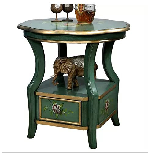 Moderne Sofatische Traditioneller Beistelltisch mit Akzent-Nachttisch, blumenbemalter runder Couchtisch mit Schublade und Ablagefach, Vintage-Sofa-Beistelltisch for Wohnzimmer und Schlafzimmer Wohnzim