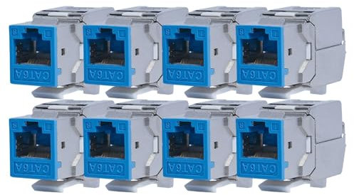 KOSCOM CONNECT 8x Keystone Modul CAT6A in blau | STP RJ45 Einbaubuchse für Netzwerk-Leerdose & Patchpanel | vollgeschirmt I bis zu 10 Gbit/s & 500 MHz | werkzeugfreie Snap-In Montage | AWG 22-25