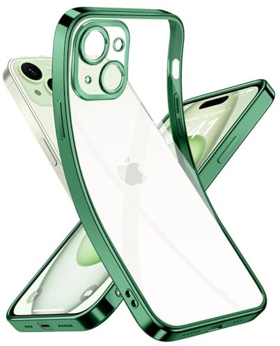 Opkiegrn Clear handyhülle für iPhone 15 hülle mit Kameraschutz, ohne Farbwechsel Ultradünne Flexible Klare Silikon Case Anti Fingerabdruck Schutzhülle für iPhone 15 6,1 -Grün