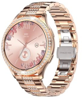 EKO ! Montre Connectée Appel Bluetooth Hope, Smartwatch, Montre Sport, Podomètre, Écran 1,32 HD, Moniteur Sommeil Cardiofréquencemètre SpO2 (Or Rose (Bracelet à Mailles Strass))