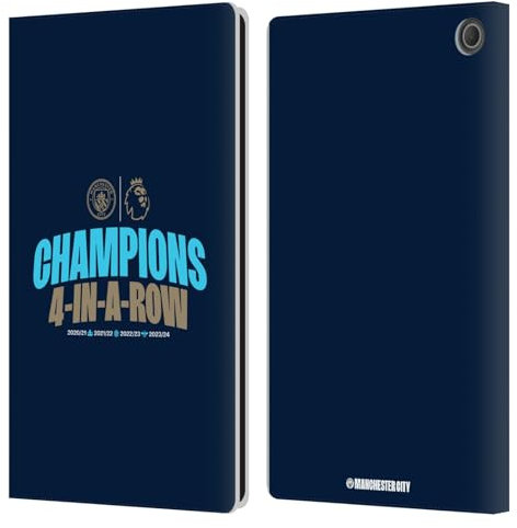 Head Case Designs Offizielle Manchester City Man City FC 4 In Einer Reihe Dunkel Premier League Meister 2024 Leder-Wallet-Hülle Kompatibel mit Amazon Fire Max 11 2023