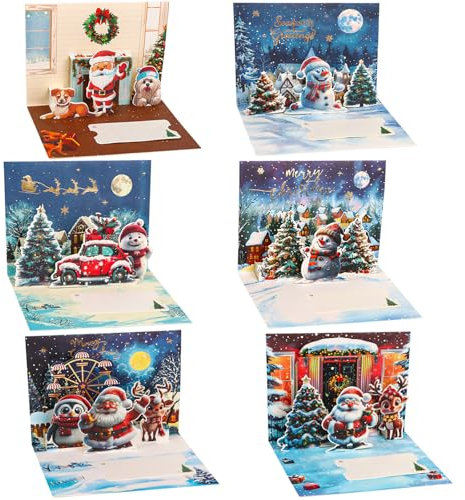 JOFONY Weihnachtskarten mit Umschlag Set(6 Stück),Postkarten für Weihnachten,Weihnachten 3D Pop Up Karte für die Familie,Freunde,schönsten Weihnachtsgrüße