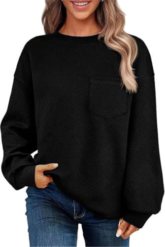BaeKnyin Erwachsene Rundhalsausschnitt einfarbige langärmelige Sweatshirt-Black-S1