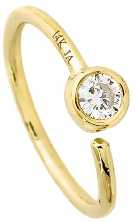20G 14K Yellow Gold Moissanite Nose Hoop Ring 2mm(0.03ctw) Solitaire Bezel Set Moissanite 8mm Twist-open Nostril Ring Cartilage Hoop Tragus Ring Unisex 14KNHBZ-MNT20YG