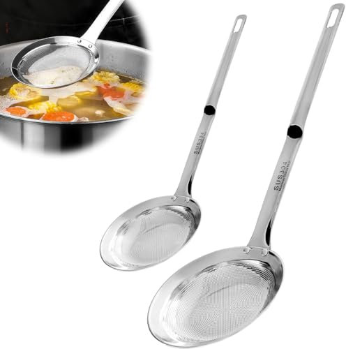 Fine Mesh Stainless Steel Colander, Stainless Steel Strainer Spoon Extra Fine Mesh Strainer with Handle, Sieve Fine Mesh Colander Spoon Strainer Oil Filter Food Strainer Kitchen Gadget