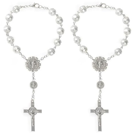 FIMWOLZ 2 Pcs Auto-Rosenkranz für Rückspiegel Kreuz weiß Auto-Hängezubehör