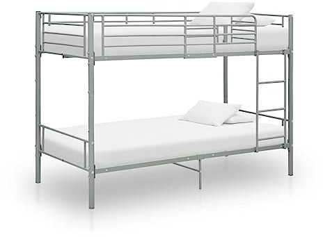 Willood Etagenbett Kinderbett Hochbett Metallbett Bett Stockbett Bettgestell Doppelstockbett Schlafzimmer Kinderzimmer Grau Metall 90×200 cm