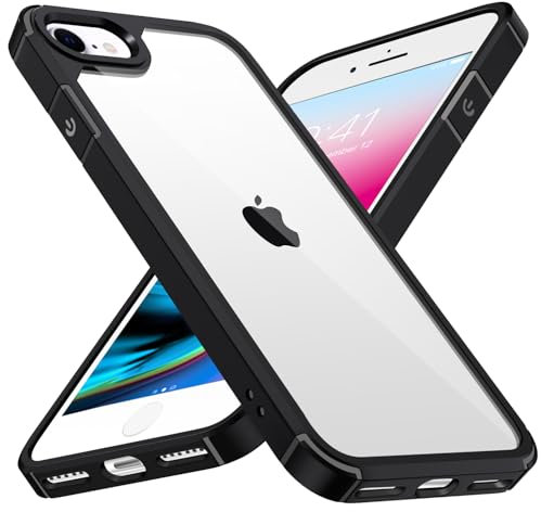 ivoler Nie Vergilbung Klar Hülle für iPhone SE 2022/2020 (3./2. Generation) / iPhone 8 / iPhone 7, Militärschutz Stoßfest Transparent Handyhülle Kratzfest Durchsichtige Schutzhülle Case, Schwarz