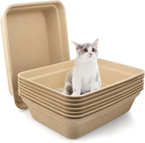 8X Katzenklo aus Papier, Einweg Katzentoiletten, 42,5 x 32,5 x 10,5 cm Katzen Toilette Box Schale aus Papier, Reisetoilette, Katzentoilette für Katze, Hamster, Meerschweinchen, Mäuse, Kleintiere