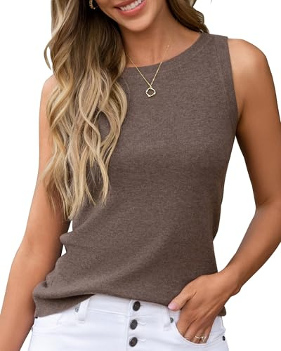 Arach&Cloz Sleeveless Tops For Women Cashmere Sweater Tank Top Summer Work Tops Cute Fashion 2026 Dressy Layering Top Business Casual Outfits Knit Trendy Work Teacher Basic Luxury Clothes Coffee Brown