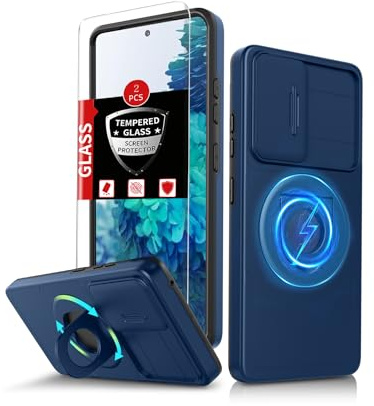 FRLMOOES für Samsung Galaxy S20 FE Hülle kompatibel mit MagSafe Magnetisch Schutzhülle,für S20FE Handyhülle mit 2 Displayschutz,mit 360°Ständer Ring,Kameraschutz Hochleistungsschutz Stoßfest (Blau)