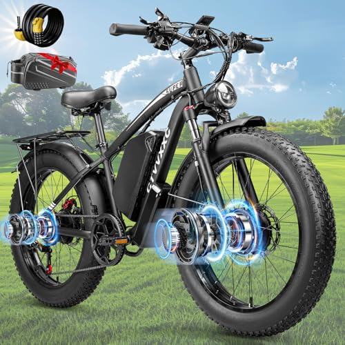 CTVVXXC 9000W Dual Motor Ebike for Adults Men 45MPH - Fast Electric Bike with 52V 34Ah Battery Up to 100 Miles,Lockable Suspension 24 Fat Tire Electric Bicycle for Off-Road Mountain Snow Commuter