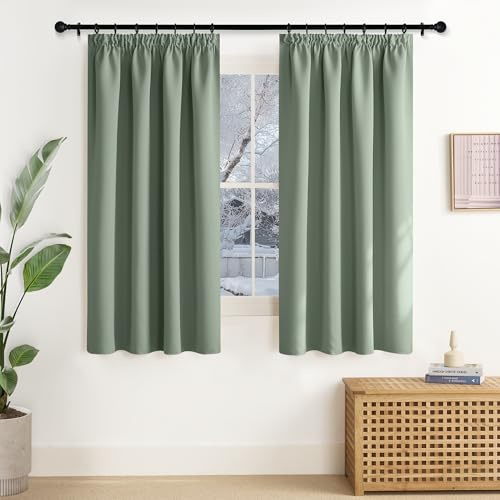 NICETOWN Scheibengardinen Verdunklungsvorhänge Kräuselband Thermovorhang | H137 x B140 cm, 2er Set, Scheibengardinen Modern, Curtains for Living Room, Vorhang Schienensystem, Schlafzimmer Gardinen