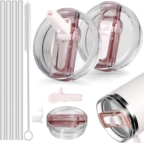 Stanley - Lot de 2 couvercles anti-fuite - 40 oz - Couvercle de tasse anti-fuite - Couvercle de rechange anti-fuite avec 4 pailles et 1 brosse à paille - Couvercle de rechange pour gobelets de 100 ml