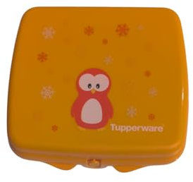 Tupperware Sandwich-Box Aufbewahrungsbox Brotdose quadratisch mit Scharnier und Verriegelung (orange Pinguin)
