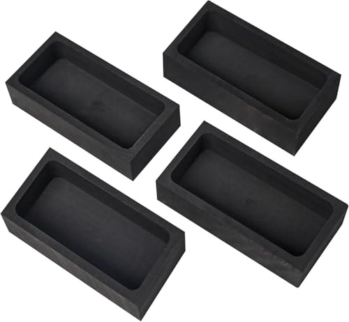 Nelyrho 1kg 4-Piece Graphite Ingot Molds for Casting Metals | Metal melting & refining tools, for melting and casting gold, silver, aluminum, copper, brass, 4.01 x 2.01 x 1.01 Inch