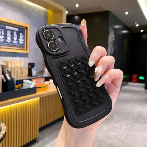 Yhsvie Coque de protection pour iPhone 13 Pro Max, en silicone avec ventouse, design de cadre ondulé, fine et souple, en TPU souple, anti-chocs, anti-rayures, vitres d'aspiration - Noir