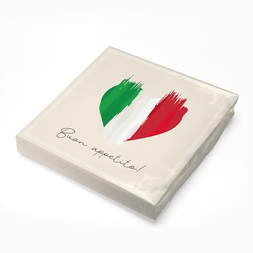 itenga 20x Servietten Italien Flagge Herz 30x30 cm 3-lagig – Buon Appetito – Papier-Servietten im 20er Pack