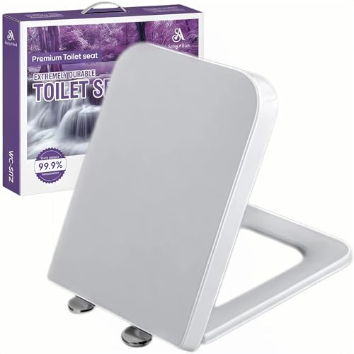 Solng Aldoih Abattant WC Forme Carrée, Cuvette Toilette avec Frein de Chute, Lunette WC Blanche, Siège de Toilette Universel, Testée jusqu'à 150kg