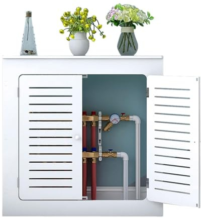 JIAOCKJIAO Heizkörperverkleidung mit Ablagetisch, Weißer Heizungsverkleidung mit Doppeltüren, Dreiseitiger Schutz, Hölzerne Heizung Verkleidung mit Ablage, für Flur(31x27x6in/80x70x15cm)
