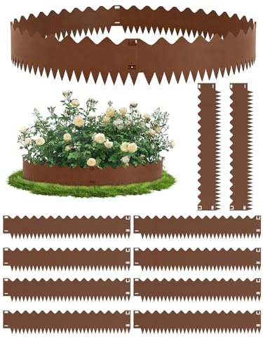 Bellanny Rasenkante Cortenstahl 107,5x20cm Beetumrandung Metall | 10pcs Flexible Gartenzaun Beeteinfassung - Landschaftskanten Streifen, Mähkante mit Rost für Garten, Hof, Einfahrt, Wege, Kies, Bäumen