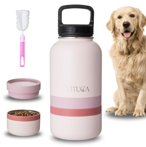 VITUCA Bebedero Perro Portátil 1L de Acero Inoxidable Aislado | Botella Agua Perro Ultra Resistente con Compartimentos para Comida o Premios | Sistema 2 en 1 para Paseo y Viaje