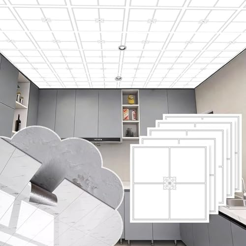 Vibeo Carrelage Adhesif Mural Dalles de Faux Plafond Brillantes Autocollantes, Carreaux de Crédence Autocollants 30 x 30 cm, Panneaux Muraux Autocollants à Monter Soi-même(Style G,30 pcs)