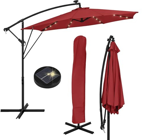 ML-Design Ampelschirm Ø300 cm rund mit/ohne LED Solar, Alu Sonnenschirm mit Kurbel, Gartenschirm UV50+ Sonnenschutz & wasserabweisend, Marktschirm 360° drehbar, Terrassenschirm mit Abdeckung & Ständer