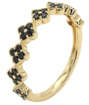 Suzan Gold® 375 Echtgold Ring Damen Noir Clover Größe 52 mit schwarzen Zirkonia floral modern elegant hypoallergen wasserfest als luxuriöses Geschenk