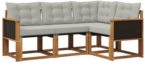 vidaXL Outdoor-Sofagarnitur mit Kissen 4 pcs Natürlich und Hellgrau, Gartenmöbel, modernes Sofa-Set für draußen, Loungebereich, haltbare Terrasse zum Entspannen und Wohlfühlen
