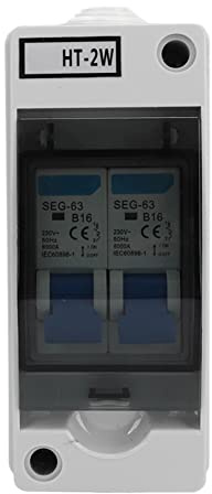 Wakects Interruttore Automatico Salvavita, Sezionatore Protezione Circuito 230V 16A 2 Vie Scatola Quadro Elettrico con Potere di Interruzione 6000A per Uso Interno Ed Esterno Illuminazione