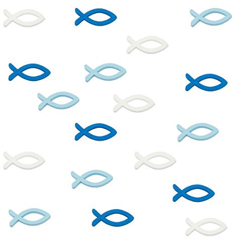 Oblique Unique Holz Fische Tischstreu Streuartikel Taufe Blau Weiß - Streudeko Verzierung für Taufe, Kommunion und Konfirmation - Echtholz
