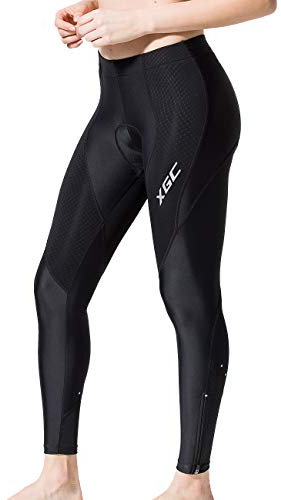 XGC Damen Lange Radlerhose Fahrradhose Radhose Radsportshorts für Frauen Elastische Atmungsaktive 4D Schwamm Sitzpolster mit Einer Hohen Dichte (Black, M)