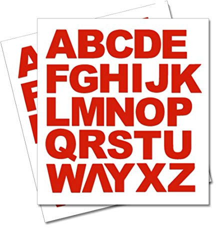 2 x Set of Full Alphabet Big Red Letters - Removable Self Adhesive Waterproof Durable Vinyl Stickers - Cut to the sticker Shape - size 50mm