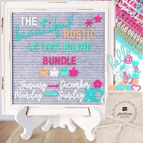 Felt Creative Home Goods Rustikale Vintage-Stil Bauernhaus Filz Brieftafel Rillentafel Stecktafel Bündeln mehr als 800 Buchstaben, Zahlen, Symbole (Grau, 26x26 cm)