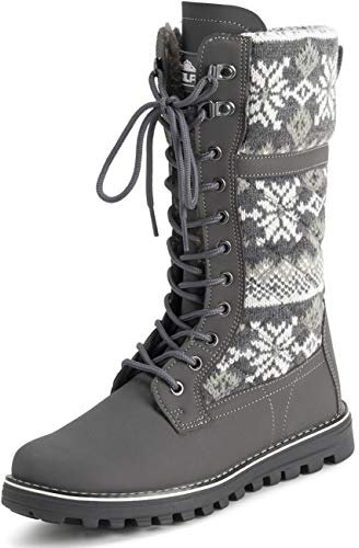 Polar Donna Pelliccia Ecologica Caldo Termica Impermeabile All'Aperto A Passeggio Neve Inverno Suola Di Gomma Calf Stivales - Grigio A Maglia - UK5/EU38 - YC0610
