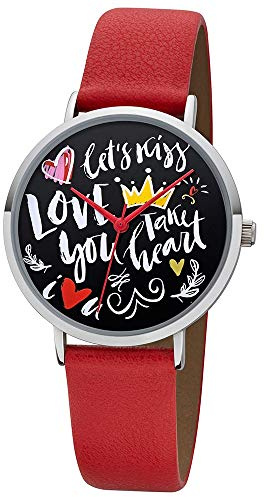 REGENT Damen Uhr Scribble Look BA-514 Leder Armbanduhr Fancyline rot URBA514 Analoguhr