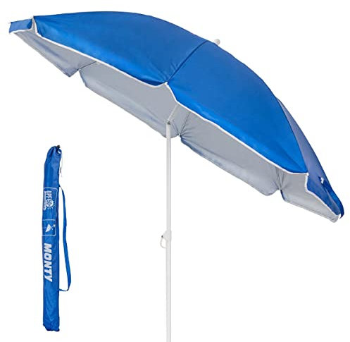 Sombrilla de playa de 8 varillas con protección solar UPF +50 de acero y nylon azul, de Ø 200 cm