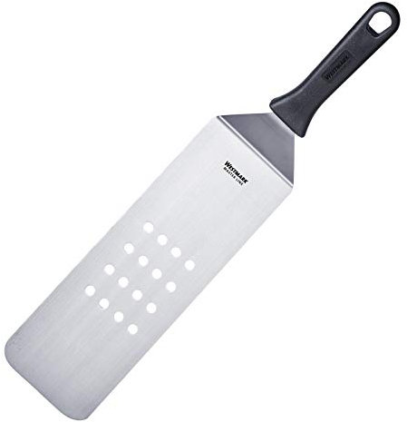 Westmark Profi-Wender/Grill-Spachtel, Gewinkelt, Flexibel, Gelocht, Klingenmaß: 9,5 x 27,5 cm, Länge: 43 cm, Rostfreier Edelstahl/Kunststoff, Master Line, Schwarz/Silber, 13432270