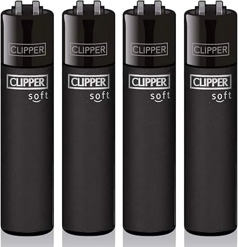 Clipper Original Lighter Feuerzeug Soft Touch Uni Special Edition Sets + All u need Schlüsselanhänger Flaschenöffner (4 x Schwarz)