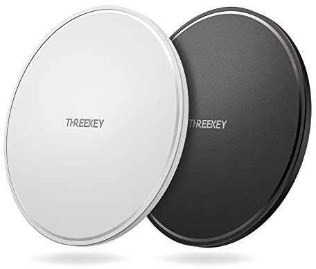 THREEKEY Kabelloses Ladegerät, 10 W, Qi Charging Pad, Induktionsladegerät, kompatibel mit iPhone 13/13 Pro12/12 Pro/XS/XS Max/XR/X /8/8 Plus, Samsung Galaxy S10/S9/S9+/S8/S8+/S6, Huawei Mate, Weiß