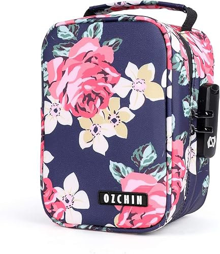 OZCHIN Smell Proof Storage Bag with Combination Lock Lunch Bag File Organizer Case Container Medicine Lock Bag Travel Storage Case Gifts for Women(20 x 13 x 10 cm)